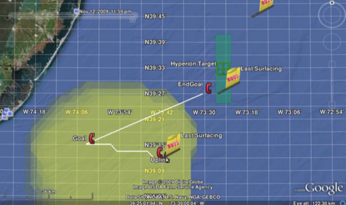 google maps view of glider mission track